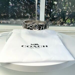 Coach Black Enamel Signature Crystal Hinged Bangle Bracelet w/ COA & Dust Bag